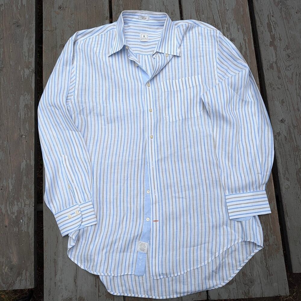 Peter Millar Mens Large 100% Linen Button Down Shirt Blue Resort Old Money - Picture 2 of 9